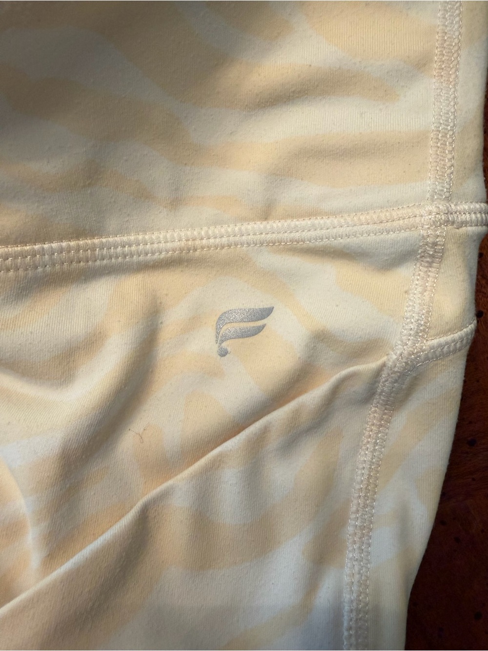 Fabletics PureLuxe Zebra Print Sports Bra & Biker Shorts Set XL Cream Yellow - Picture 5 of 8